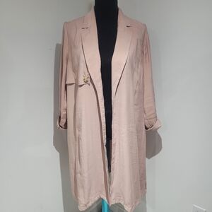 J Jill Women's Chablis Open Front Lightweight Trench Coat Med Petite Blush Pink